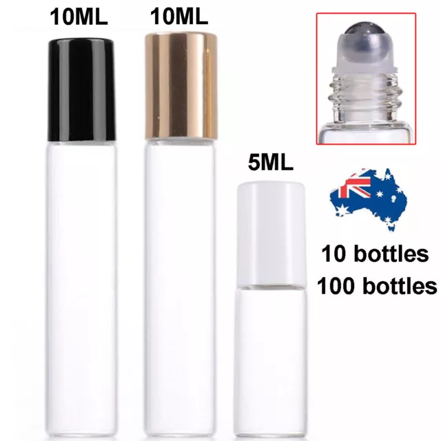 10X 100X 5ml 10ml Clear Glass Essential Oil Roller Bottles Roll On Perfume Oils