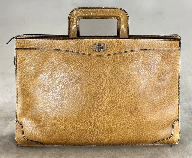 Gold Pfeil Caracciola 16” Brown Leather Briefcase Portfolio Document Bag Germany