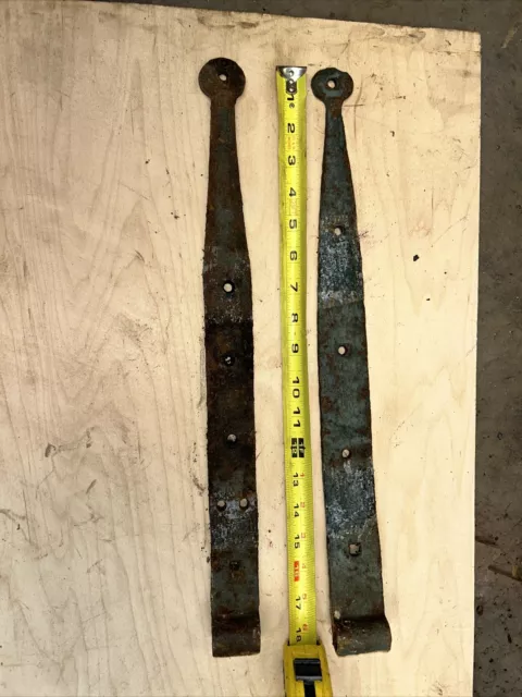 Antique 18” Strap Barn Door Hinges Blacksmith Forged Wrought Iron Pair Set