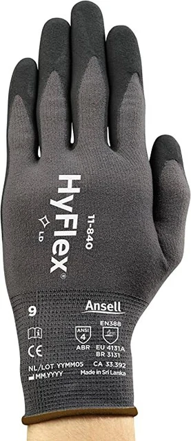 HYFLEX 11-840 Ergonomic Abrasion-Resistant Nylon Spandex Nitrile Gloves