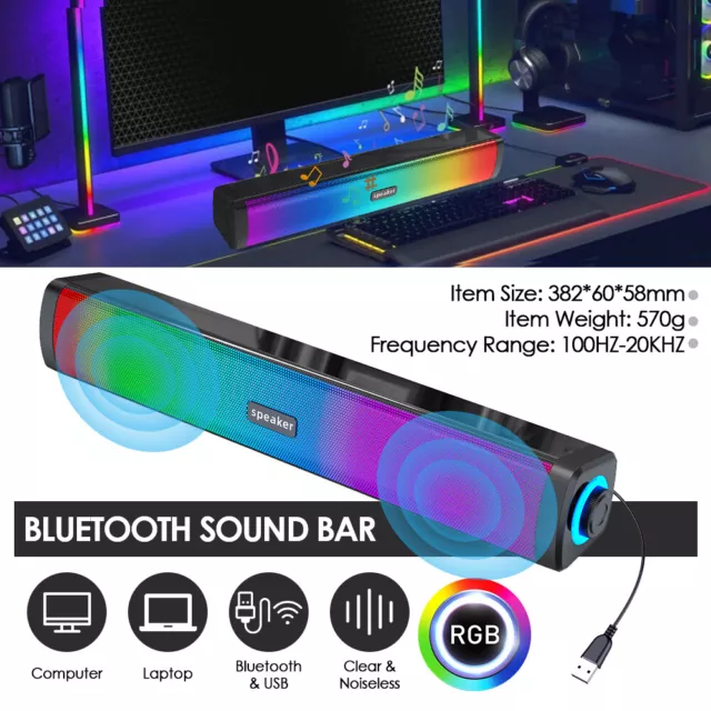 Upgraded Bluetooth Computer Speakers Gaming Sound Bar RGB Light for Desktop PC