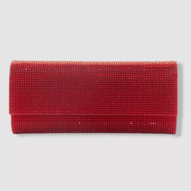 $2195 Judith Leiber Women's Red Crystal Embellished Pouch Ritz Fizz Clutch Bag