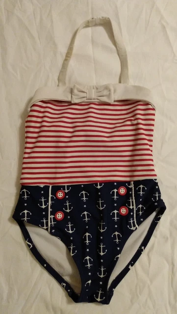Janie Jack Swim Bathing Suit 4 Patriotic Button Halter Red White Blue Anchor 4T