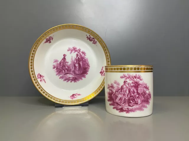 Alt Wien Gedeck Tasse Ut Watteau Szene Blumen In Camaieu Blumen Gold 1.Wahl 1804