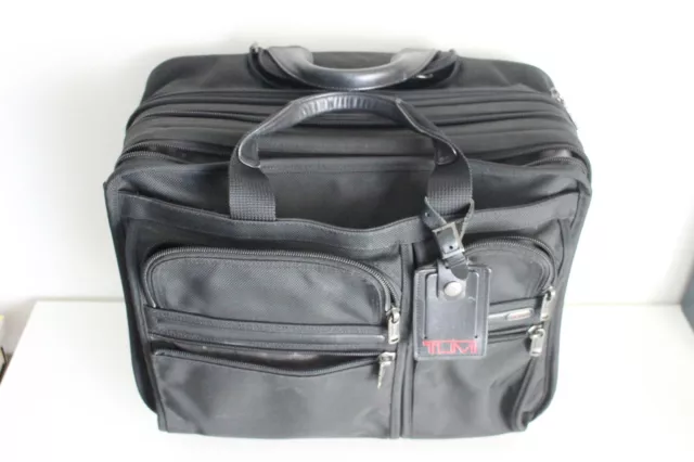 TUMI Alpha 26104D4 ~ Black Nylon Deluxe Expandable Wheeled Rolling Briefcase Bag