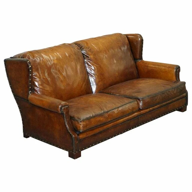 Very Comfortable Rrp £16,500 Ralph Lauren Brown Leather Sofa Feather Cushions