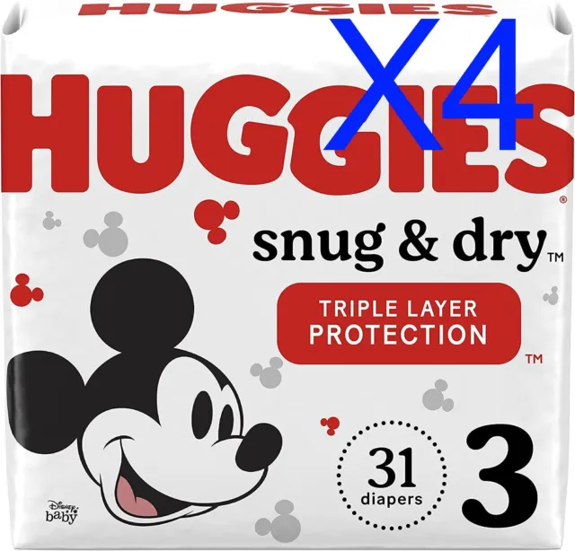 Huggies Snug & Dry Baby Diapers Size 3, 16-28lbs, 124 Count Disney (4x31ct)