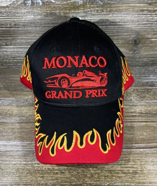 Monaco Grand Prix Monte Carlo Black/Red  Flames Baseball Hat Cap Adjustable