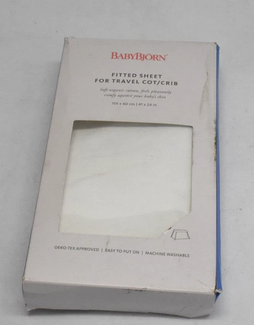 Babybjorn Fitted Sheet For Travel Crib 41" x 24" Light Organic Cotton White