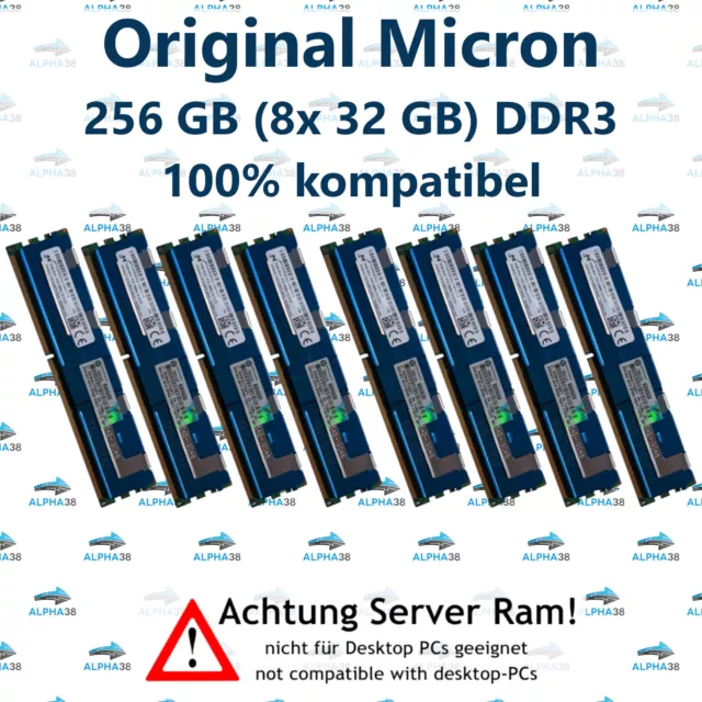 256 GB (8x 32 GB)Lrdimm ECC DDR3-1866 HP HPE Proliant DL380p Gen8 G8 Server RAM