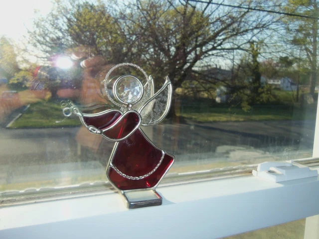 Beautiful Hand Made Stained Glass Window Ledge Angel Sun Catcher