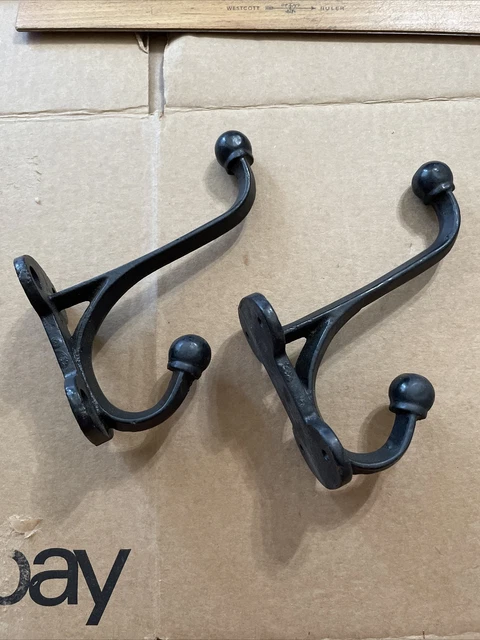 2 Large Harness Hooks Rack Coat Hat Wall Cast Iron Barn Heavy Duty 4 1/2" Long