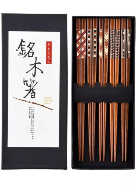 Antner Handmade Chopsticks Reusable Natural Wooden Chopstick with Box, 5 Pairs