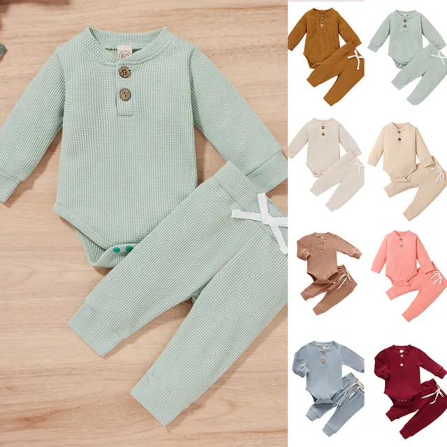 Newborn Baby Boy Girl Romper Pants Tops Jumpsuit Set Babygrows Clothes Outfits