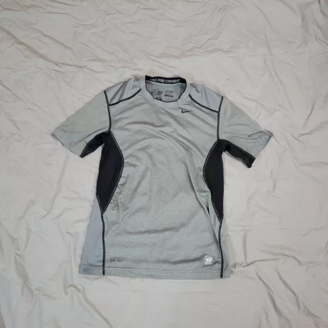 Nike Pro Combat Shirt Boys Dri Fit Short Sleeve Fitted Sports Gray Youth Medium