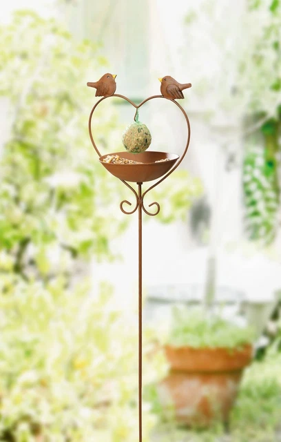 Salvare Set 2x Vogeltränke " Cuore " Magico Giardino IN Metallo Simil Ruggine