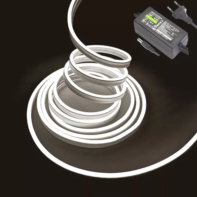 Striscia Strip LED Con Alimentatore 5 Metri Neon Curvabile modellabile 12V IP65