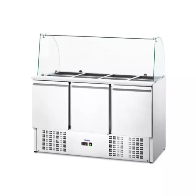 Saladette Inox Et Verre Table Réfrigérée 3 Portes 368L 1xGN1/1, 4xGN1/2, 3xGN1/3