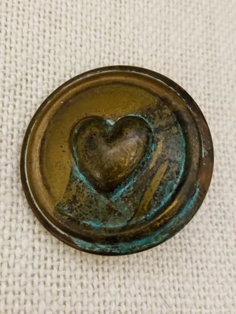 Antique Civil War? Horse Bridal Button Brass Rosette With Heart Design