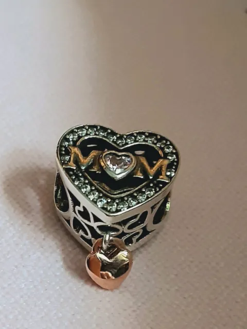 Pandora Mum Charm,rose Gold Heart ,zirconias BNWT