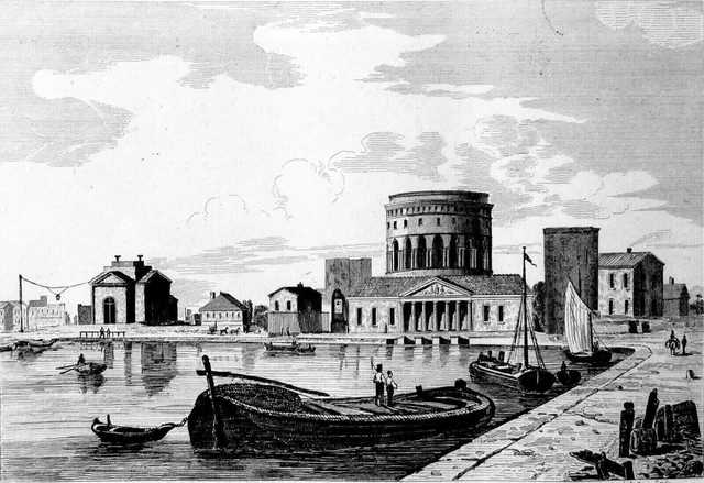 PARIS: Jolie vue du CANAL de l'OURQ et du BASSIN de la VILLETTE - Gravure du 19e