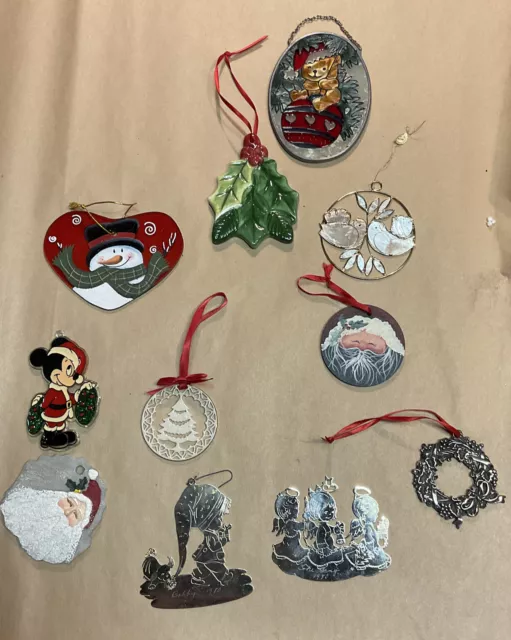 VTG Mixed Lot of 11 Christmas Ornaments Metal Stained Glass Multicolored