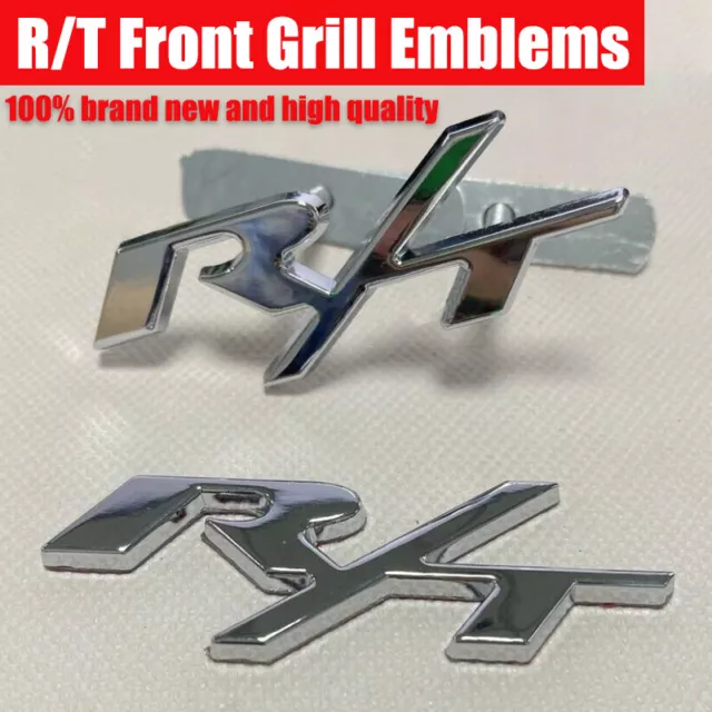 New 2X OEM R/T Front Grill Emblems RT Trunk Rear Car Badge Chrome Silver Sticker