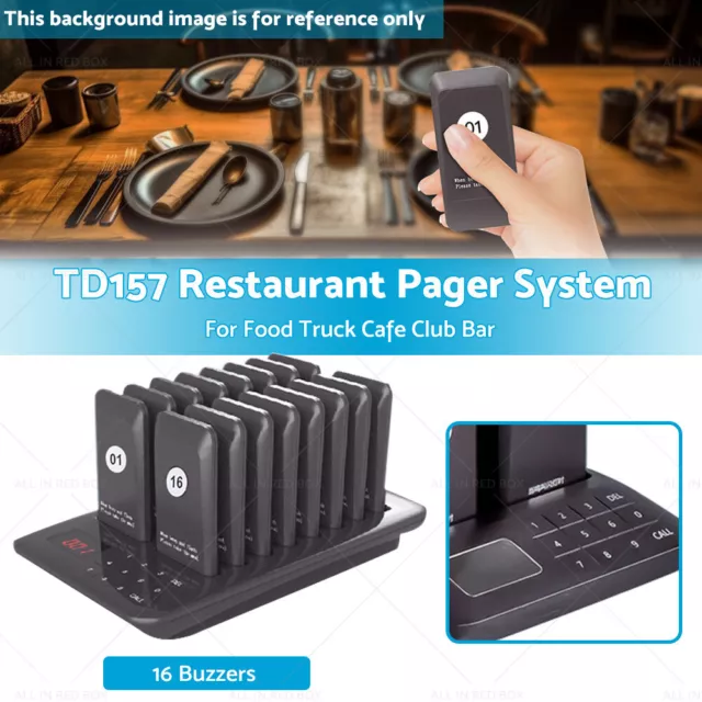 TD157 Restaurant Pager System Guest Queuing 16 Buzzers Food Truck Cafe Club Bar