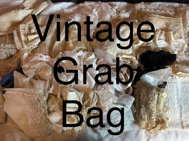 Vintage Lace Ribbon Trim & Antique Remnants Grab Bag -Lace Lot - SEE DESCRIPTION