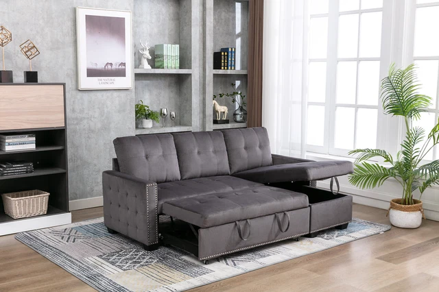 L-SHAPED SECTIONAL PULL Out Sofa Bed Convertible Sleeper Sofa Storage ...