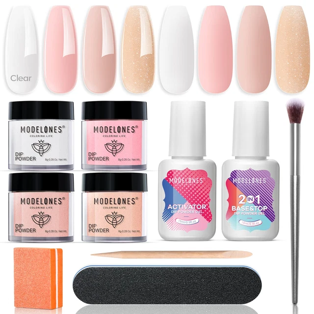 Kit de inicio de uñas en polvo de inmersión Modelones 10 piezas, gelatina translúcida de resorte M