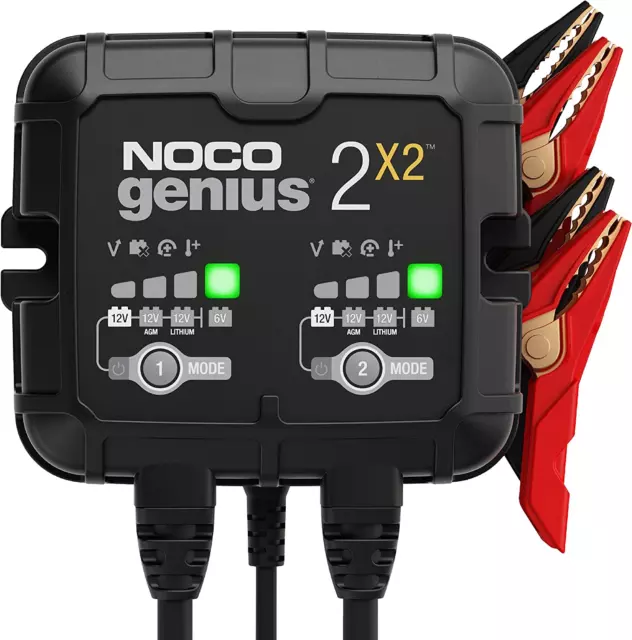 NOCO GENIUS2X2, 2-Bank 4A (2A/Bank) Smart Charger, 6V and 12V Car Battery Cha...