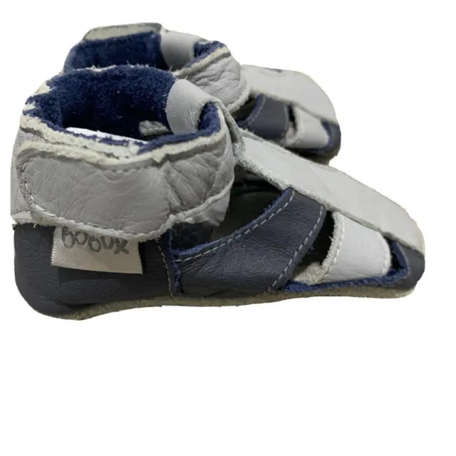 Bobux baby boy size 6 Months blue Grey soft sole pre-walker shoes, GUC.