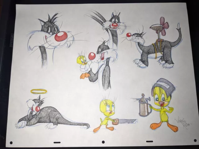 LOONEY TUNES Animation Cel art SYLVESTER TWEETY BIRD VIRGIL ROSS MODEL SHEET  X3