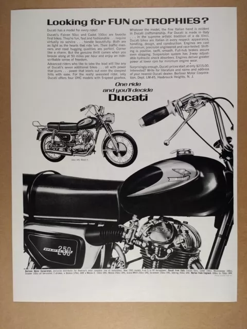 1965 Ducati Monza 160 & 250 Motorcycles vintage print Ad