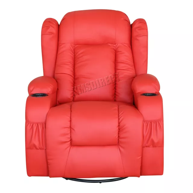 8 Point Leather Massage Cinema Recliner Sofa Heated Swivel Rocking Chair Red