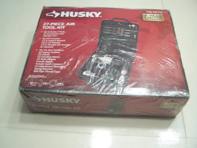 NUEVO, kit de herramientas Husky Air, (27 piezas) HDK1008, grado industrial con estuche