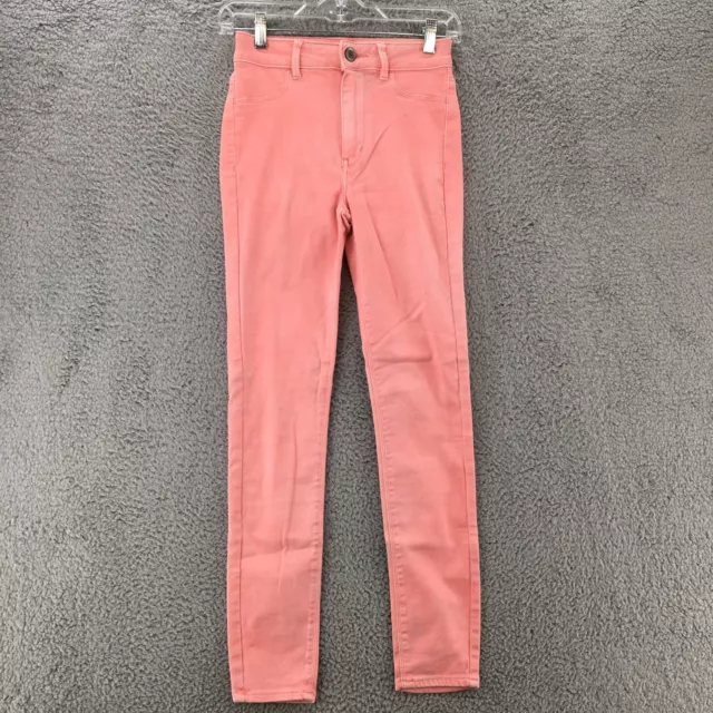 American Eagle Outfitters Sky High Jegging Pants Womens 0 Pink Mid Rise Zip Fly