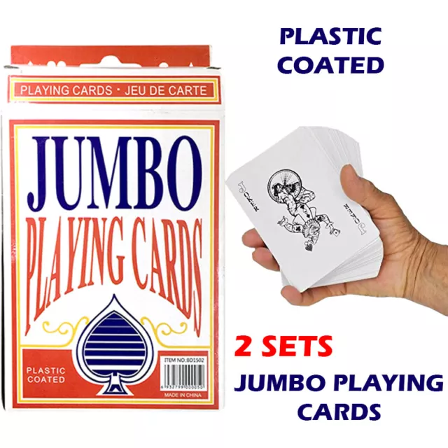2X JUMBO PLAYING CARDS Large Deck Card Game Plastic Coated Poker Plating Cards