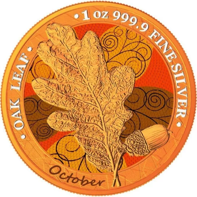 1 Oz Silver Coin 2019 5 Mark Germania Oak Leaf 12 Month Series - October