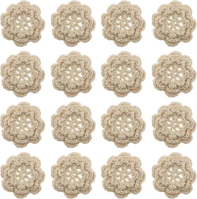 10pcs 3-Layer Cotton Flower Handmade Crochet Applique Fabric Craft DIY Accessory