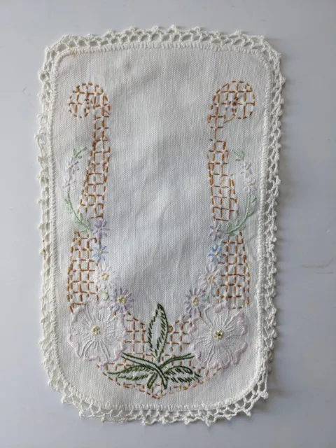 Antique Hand Embroidered Doily Antimacassar