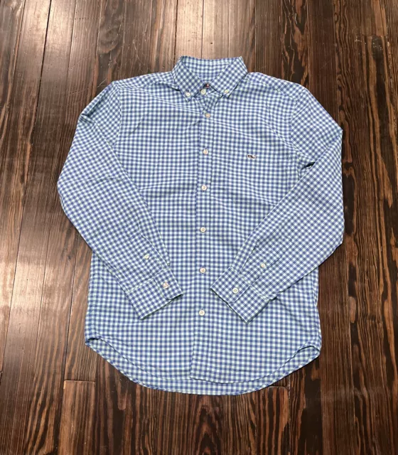 Vineyard Vines Performance Classic Fit Trucker Shirt Men’s Small Plaid Blue