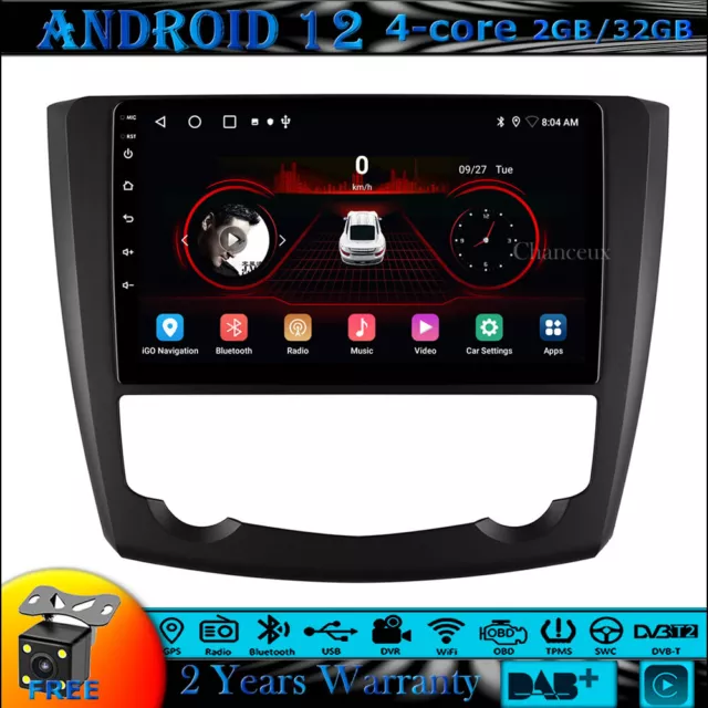 9"Android 12 Head Unit Radio GPS SAT Nav BT Carplay for Renault Kadjar 2015-2019