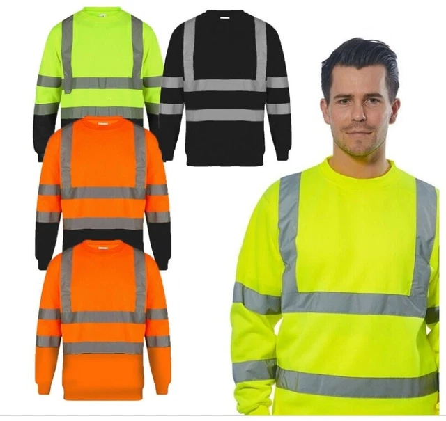 Felpa Hi Viz Vis alta visibilità collo equipaggio maglione abbigliamento da lavoro 2 tonalità
