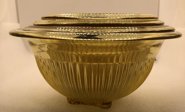Set-4 Vintage Hazel Atlas Depression Glass Yellow Ribbed Nesting/Mixing Bowls