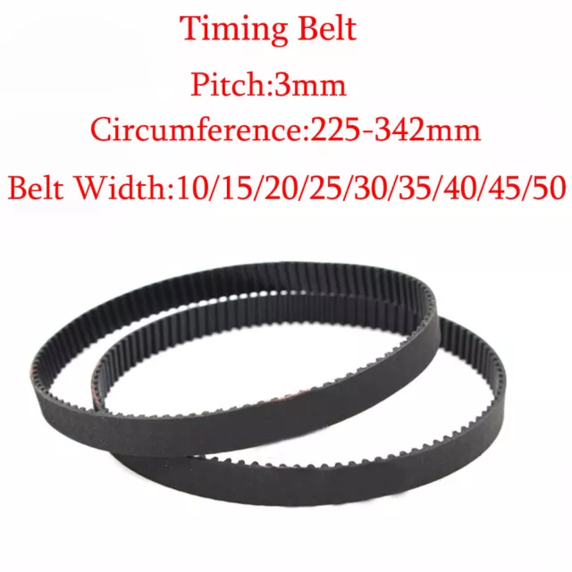 225-342mm HTD 3M Timing Belt Pulley Pitch 10mm~50mm 15mm Width Rubber Drive Belt
