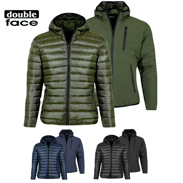 Piumino Uomo Double face Giubbotto Invernale Cappuccio Giubbino Impermeabile