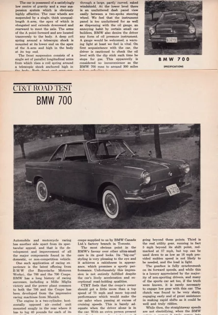 1960 BMW "700" Sports Coupe, Informative ROAD TEST From Canadian Car Magazine