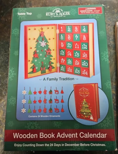 Kurt S Adler Table Top Wooden Book Advent Calendar - Christmas Santa’s World